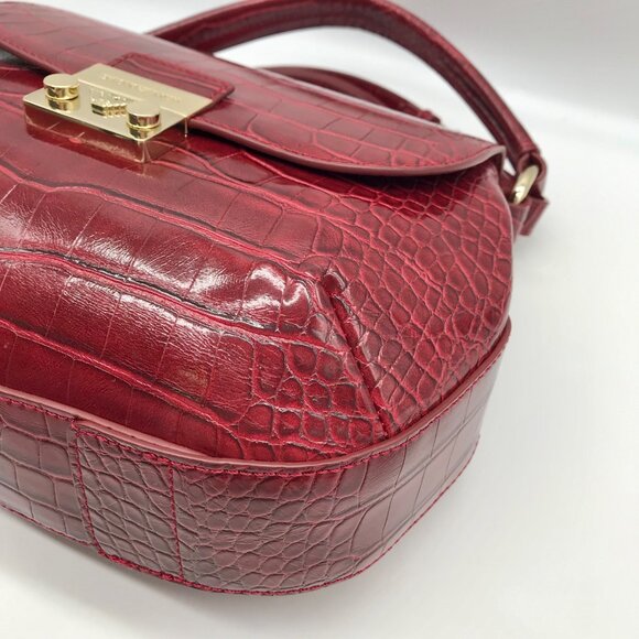 Emporio Armani Burgundy Croc Embossed Leather Crossbody Bag - Picture 7 of 10